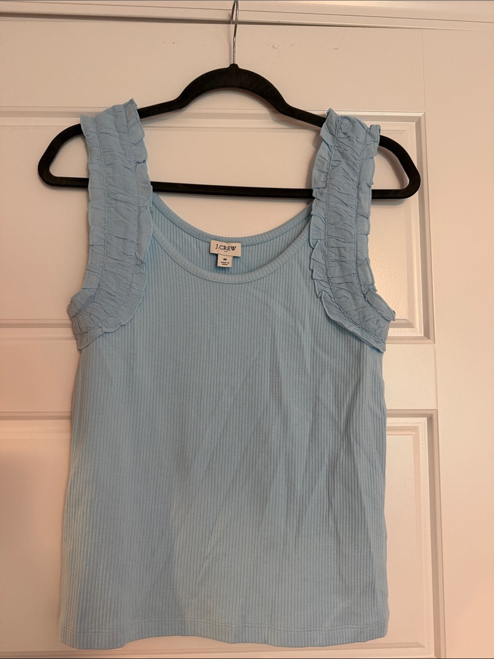 J. Crew Sky Blue Ribbed Tank with Ruffle Straps